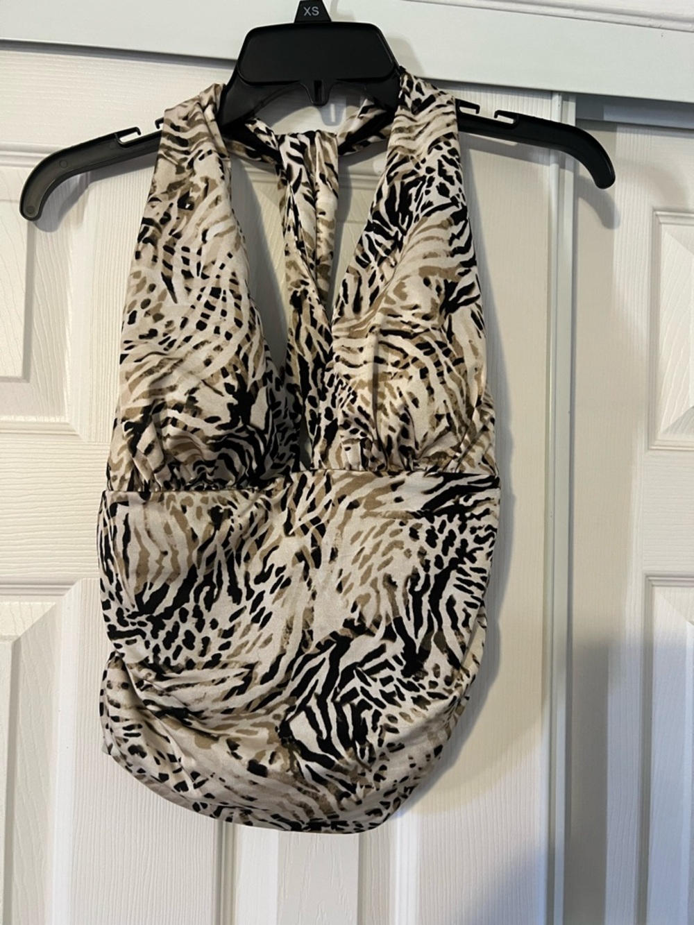 Guess Animal-Print Halter Top in Black, Cream & Tan